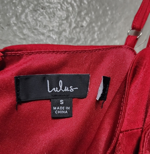 Lulus Double Darling Burgundy Color Block Satin Ruffled Maxi Dress S Wedding - Picture 10 of 12